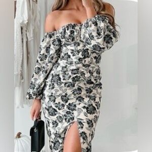 Lena Black Floral Long Sleeve Dress
